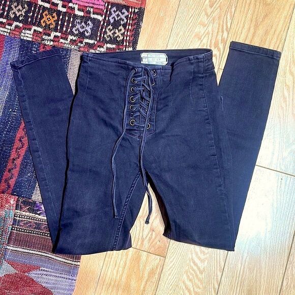 Free People Lace-Up Skinny Jeans - Picture 1 of 4
